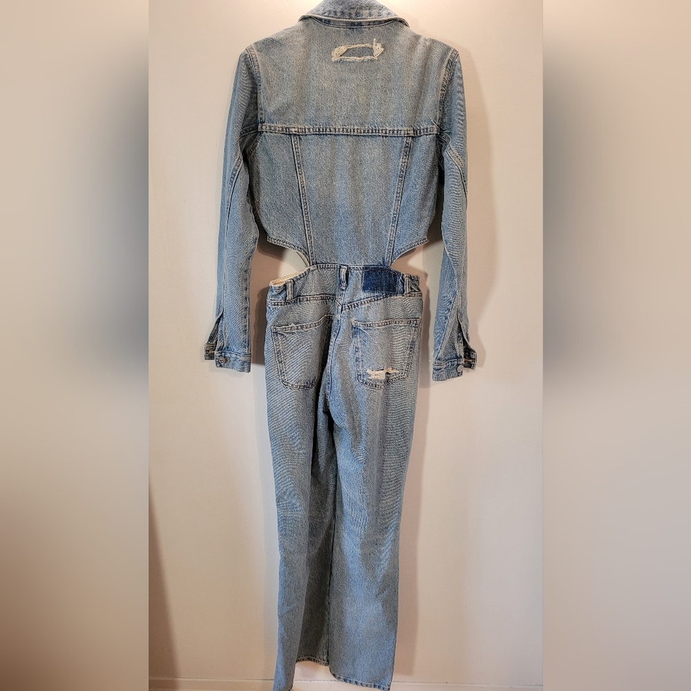 Bloggers Fav Zara Limited Edition Cut Out Side Distressed Denim Jumpsuit - S - Picture 7 of 11